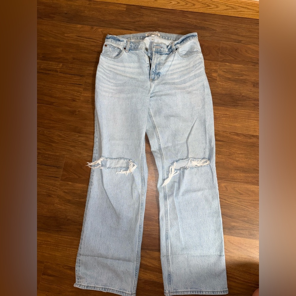 Abercrombie & Fitch Light Blue Straight-Leg Distressed Jeans